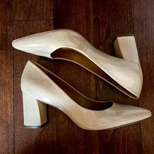 14& Union tan patent heels, size 7.5, 3-inch heel